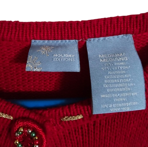 Holiday Editions Women Red Christmas Sweater M Vintage 90s Animal Print Trees - Picture 5 of 7